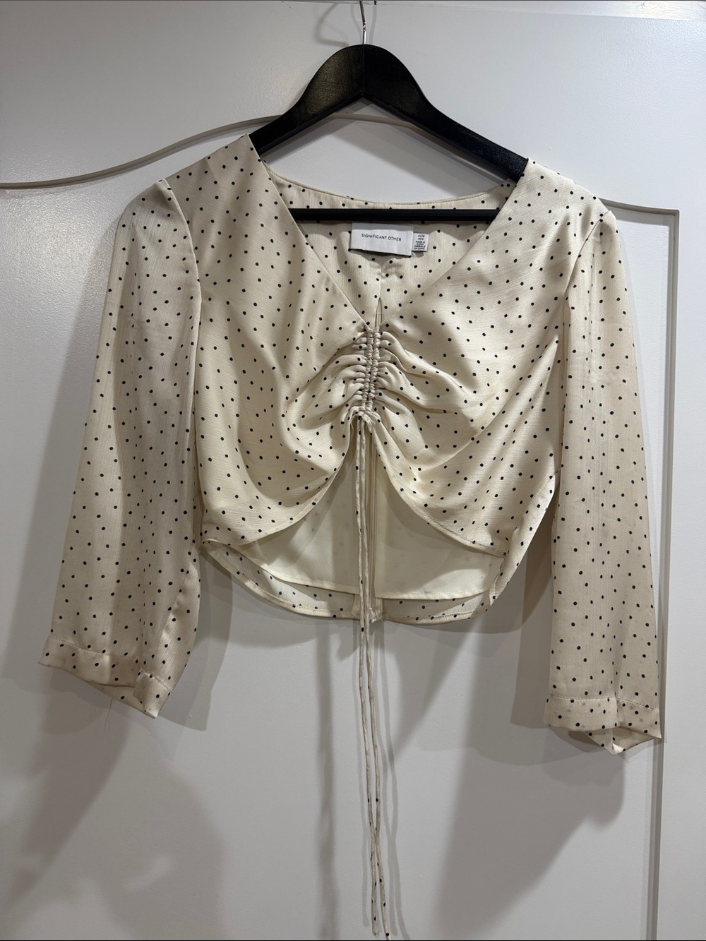 Gathered Front Cream Polka Dot Crop Blouse